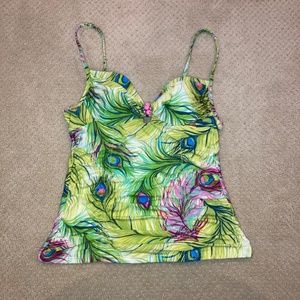 Nanette Lepore Tankini XS Central Park Honey Peacock Feathers